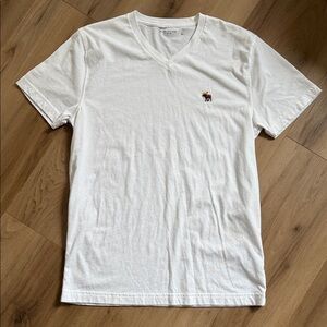 Classic White V-Neck T-Shirt with Embroidered Logo